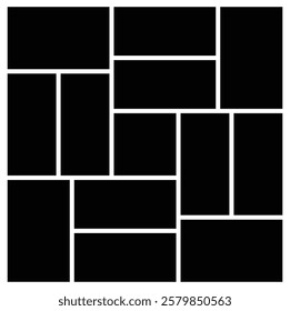 Grid photo collage template mood board. Black mosaic art grid arrangement. Picture frame composition portfolio collection. comics page grid layout abstract photo frames.