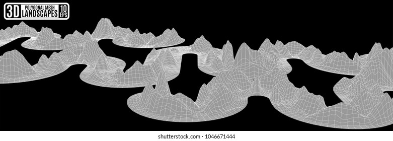 grid polygonal mountains on a black background vector illustration