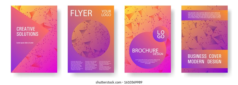 Grid report templates. Global network connection triangles grid. Interlinked nodes, molecular or big data cloud structure concept. Network nodes information technology covers vector set.