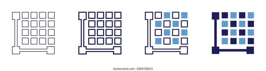 Grid resources icon in 4 different styles. Thin Line, Line, Bold Line, Duotone. Duotone style. Editable stroke.