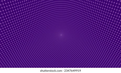 Grid Room Corner in Perspective. 3D Style Indoor Wireframe from Lines and Dots. Template Mesh Grid Background. Digital Empty Box. Abstract Geometric Design Vector Illustration. 