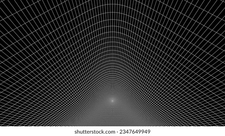 Grid Room Corner in Perspective. 3D Style Indoor Wireframe from Lines and Dots. Template Mesh Grid Background. Digital Empty Box. Abstract Geometric Design Vector Illustration. 