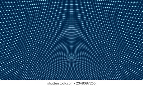 Grid Room Corner in Perspective. 3D Style Indoor Wireframe from Lines and Dots. Template Mesh Grid Background. Digital Empty Box. Abstract Geometric Design Vector Illustration. 