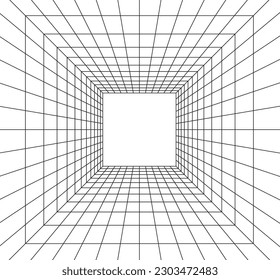 Grid room in perspective in 3d style. Indoor wireframe from black laser beam,  digital empty box. Abstract geometric design. Vector illustration