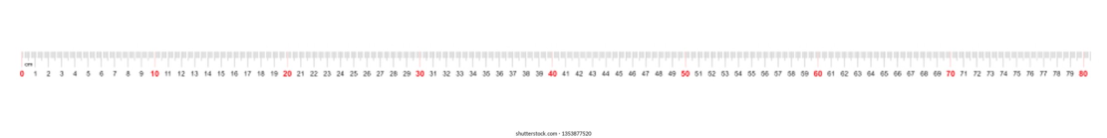 Grid for a ruler of 800 millimeters, 80 centimeters. Calibration grid. Value division 1 mm. Precise length measurement device.