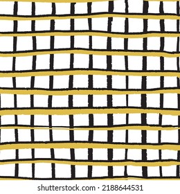 Grid seamless pattern yellow black, geometric design. Black Line abstract simple art
