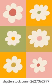 Ein Raster aus sechs abstrakten modernen Kunst minimalistischen Pastellfarben ausgeschnitten Blumendesigns. Nahtloses Vektormuster mit kräftigen botanischen Formen. Poster-Illustration für Wohnungseinrichtung