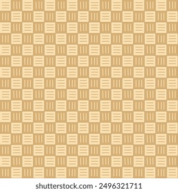 Grid of small squares, each containing evenly spaced horizontal lines, alternating in two shades of beige and brown. Ideal for textiles, wallpapers, and other decorative applications