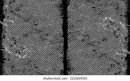 Grid spotted pattern. Abstract grunge halftone lined texture. Distressed uneven grunge background. Abstract vector illustration. Overlay to create interesting effect and depth. Isolated on white. 