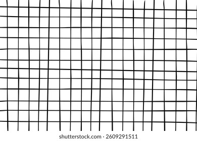 Grid square hand drawn textured lines, notebook grid and striped pattern. Doodle geometric net, chalk or crayon stroke.