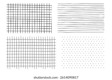 Grid square hand drawn textured lines, notebook grid and striped pattern. Doodle geometric net, chalk or crayon stroke.