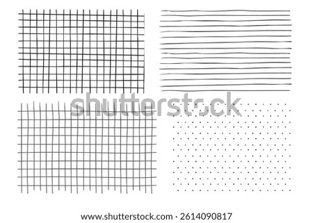 Grid square hand drawn textured lines, notebook grid and striped pattern. Doodle geometric net, chalk or crayon stroke.