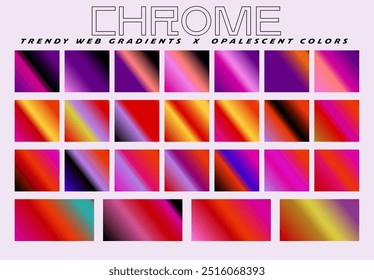 A grid of squares filled with a variety of chrome gradient with a metallic sheen. Designed to be used as a resource for art tools.