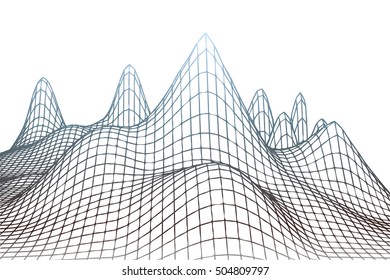 grid squares in perspective on white background. abstract background for design technology, programming, information related to Information Technology , media, game. mountains terrain model