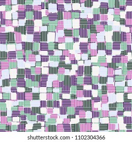 A grid of striped squares located on top of the texture. Seamless pattern. Camouflage.