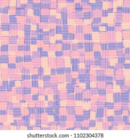 A grid of striped squares located on top of the texture. Seamless pattern. Camouflage.