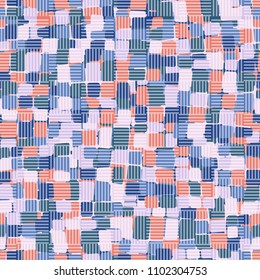 A grid of striped squares located on top of the texture. Seamless pattern. Camouflage.