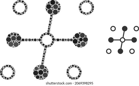 Grid structure vector mosaic of dots in different sizes and color hues. Dots are grouped into grid structure vector illustration. Abstract vector illustration.