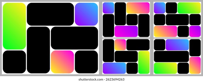 Grid template layout. Geometric shapes photo collage design. 4x3 bento moodboard background. Abstract poster montage board, Square circle box image gallery vector album. Rectangle banner slide page