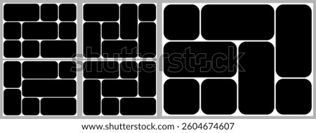Grid template photo layout design. 4x3 brutalist shape bg, mosaic collage bento box background. Slide montage rectangular mood board. Abstract poster brochure, Square gallery vector, modular album