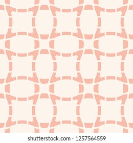 Grid texture. Vector abstract geometric seamless pattern with curved lines, square grid, net, mesh, rounded shapes. Cute pink and beige background. Repeating design for decor, wallpapers, textile