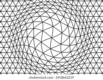Grid of thin black lines on a white background. volumetric ball. Geometric pattern. Perspective, 3D shape. Retro mesh figure