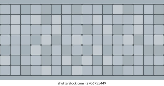 Grid tile gorizontal cobblestone pedestrian path. Natural stone seamless pattern. Grey bricks desing. Vector.
