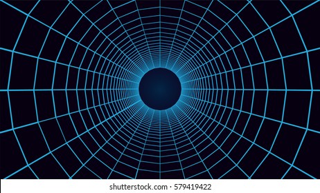 Grid tunnel, mesh 3d abstract background. Vector illustration