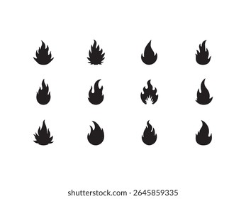 A grid of twelve black flame icons is displayed against a clean white background.