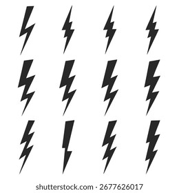 A grid of twelve stylized black lightning bolt icons with a rough texture on a white backdrop.