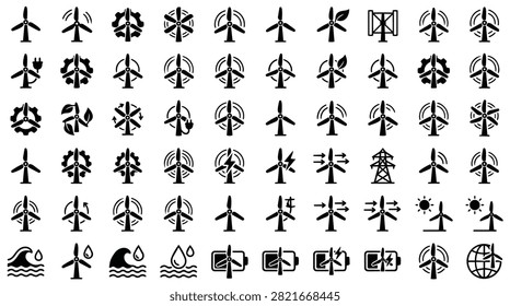 A grid of various icons representing renewable energy sources and environmental concepts