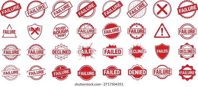 A grid of various red stamps, many displaying the word 'FAILED' or a cross symbol, signifying rejection or disapproval.