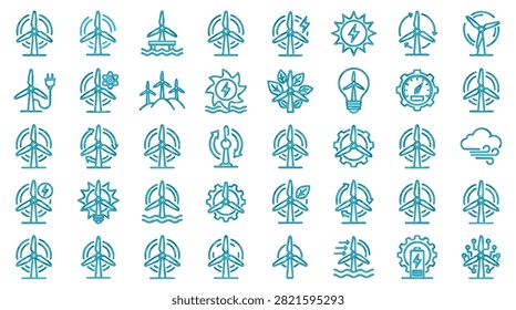 A grid of various wind turbine icons and symbols representing renewable energy and sustainability concepts.