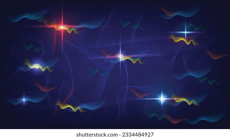 Grid of vector abstract graphic light patterns.Digital frequency Curved wavy line,smooth stripe. modern background and modern neon waves style.