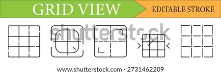 Grid View Layout Line Icons Set with Editable Stroke for UI UX Design
