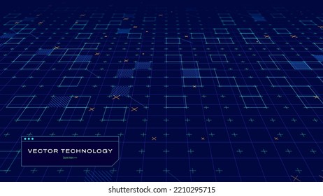 Grid for Virtual Technology Futuristic User Interface HUD. Spaceship FUI GUI Backdrop Design. Design for Science Fiction Theme, Artificial Intelligence, Neural Network and Hi-Tech. Vector Illustration