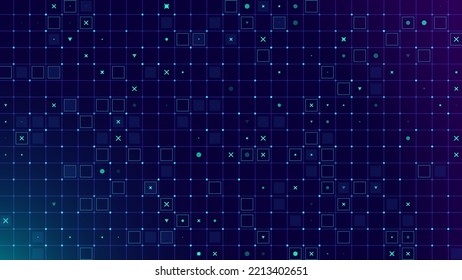 Cuadrícula para tecnología virtual Futuritic User Interface HUD. Diseño de fondo de interfaz gráfica de usuario de FUI de nave espacial. Diseño para el tema de ciencia ficción, inteligencia artificial, red neuronal y alta tecnología. Ilustración vectorial