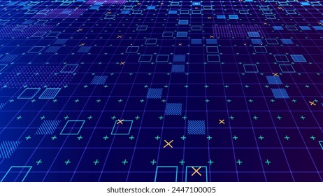 Grid for Virtual Technology Futuristic User Interface HUD. Spaceship FUI GUI Backdrop Design. Design for Science Fiction Theme. Artificial Intelligence Neural Network and Hi-Tech. Vector Illustration