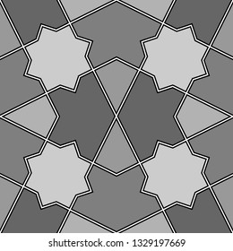 Grid wallpaper. Geometrical motif. Kites, stars, figures background.Polygons backdrop. Geometric ornament. Digital paper, textile print, web design, abstract. Seamless pattern. Vector artwork.