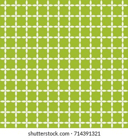 Grid of white leafs on green background. Seamless pattern. Abstract vector illustration.