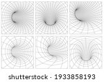 Grid wormhole wireframe tunnel. 3d gravity quantum, vector wormhole illustration. Singularity abstract black hole vortex concept 3d illustration. EPS 10.