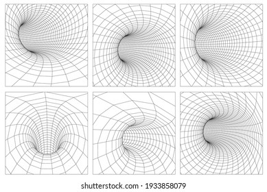 Grid wormhole wireframe tunnel. 3d gravity quantum, vector wormhole illustration. Singularity abstract black hole vortex concept 3d illustration. EPS 10.