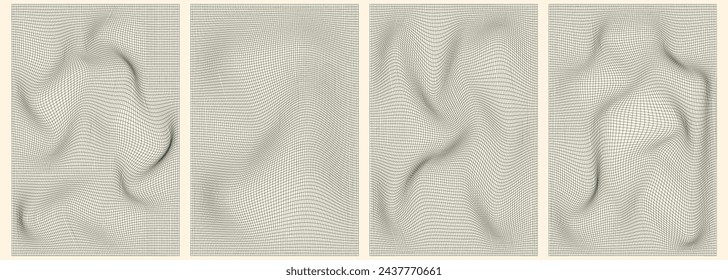 Grid y2k set abstract geometry shape. 3d graphic design y2k retro style. Mesh grid line shape. Vector illustration
