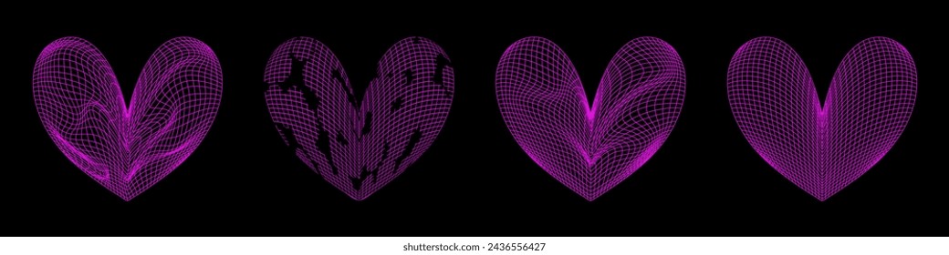 Grid y2k establece la forma del corazón. diseño gráfico 3d y2k estilo retro. Forma de línea de malla. Ilustración de vector