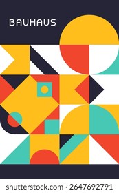 Póster Bauhaus basado en cuadrícula con superposiciones dinámicas y Ilustración vectorial de Colores primarios
