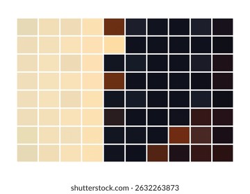  Grid-based color chart featuring a smooth transition from soft beige to deep navy and brown tones, ideal for print tests, palettes, and design reference.