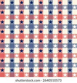 Gridded star pattern with alternating patriotic colors, great for American-themed party supplies, packaging, or digital designs.
