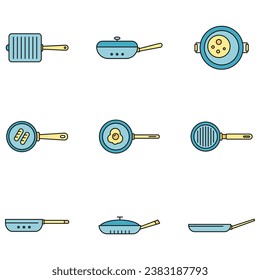 Griddle pan icon set. Outline set of griddle pan vector icons thin line color flat on white