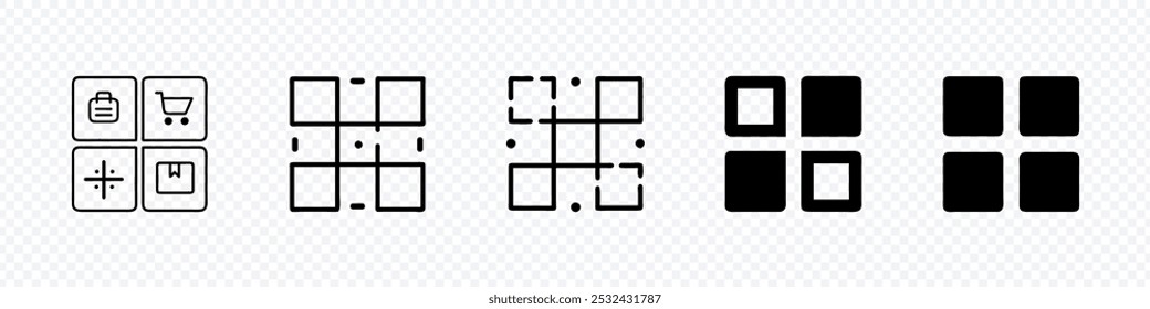 Grids icon vector isolated on white background, multiple squares representing icon, grid icon, shopping cart icon