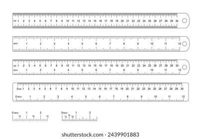 Gitter für ein Lineal in Millimeter, Zentimeter, Meter und Zoll. Maßstab der Metalllineale mm, cm, m. Maßeinheiten der Maßstäbe Maßstabsbalken für Maßstabslineale. Maßband. Extras signieren. 